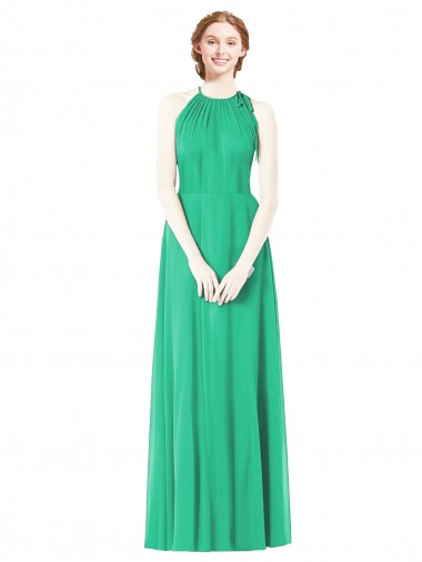 Halter Neckline Long Chiffon Bridesmaid Dress with Side Bow Brisbane