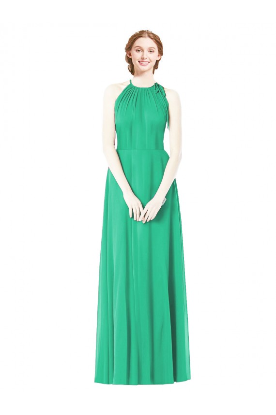 Halter Neckline Long Chiffon Bridesmaid Dress with Side Bow Brisbane