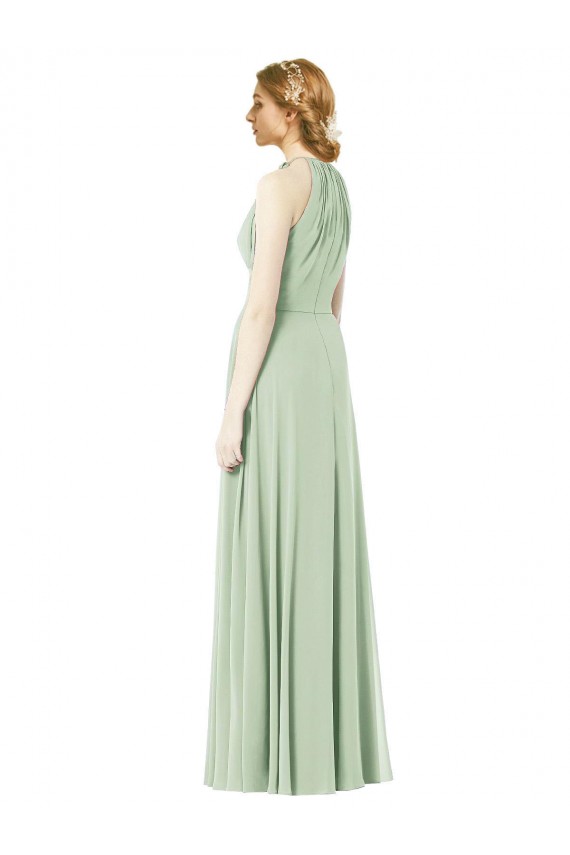 Halter Neckline Long Chiffon Bridesmaid Dress with Side Bow Brisbane