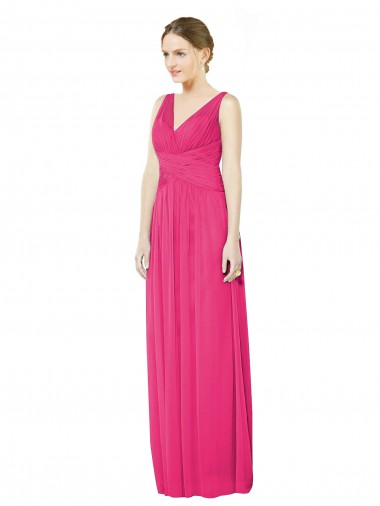 Sleeveless V-Neck Long Chiffon Bridesmaid Dress with V-Back Brisbane