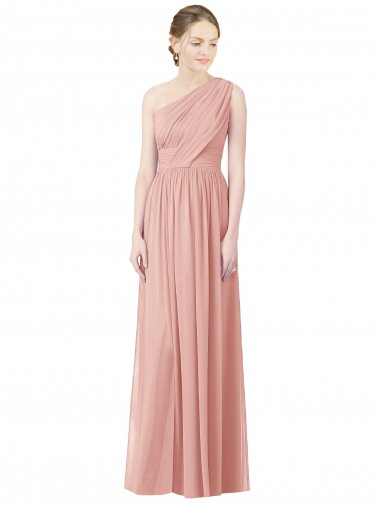 One Shoulder Long Chiffon Bridesmaid Dress with Shirred Waistband Brisbane