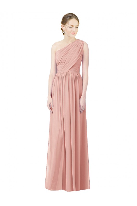 One Shoulder Long Chiffon Bridesmaid Dress with Shirred Waistband Brisbane