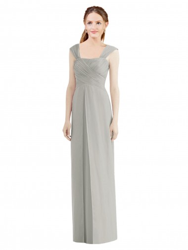 Full Length Lux Chiffon Dress with Draped Bodice And Shirred Straps Brisbane