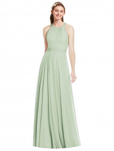 Open Back Halter Chiffon Bridesmaid Dress with Flowy Bow Brisbane