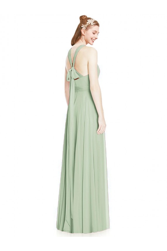 Open Back Halter Chiffon Bridesmaid Dress with Flowy Bow Brisbane