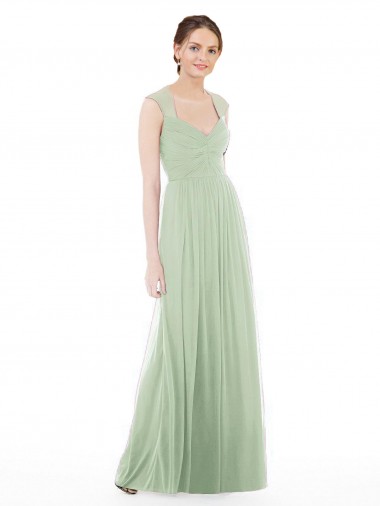Sheer Back Cap Sleeves Long Chiffon Bridesmaid Dress  Brisbane