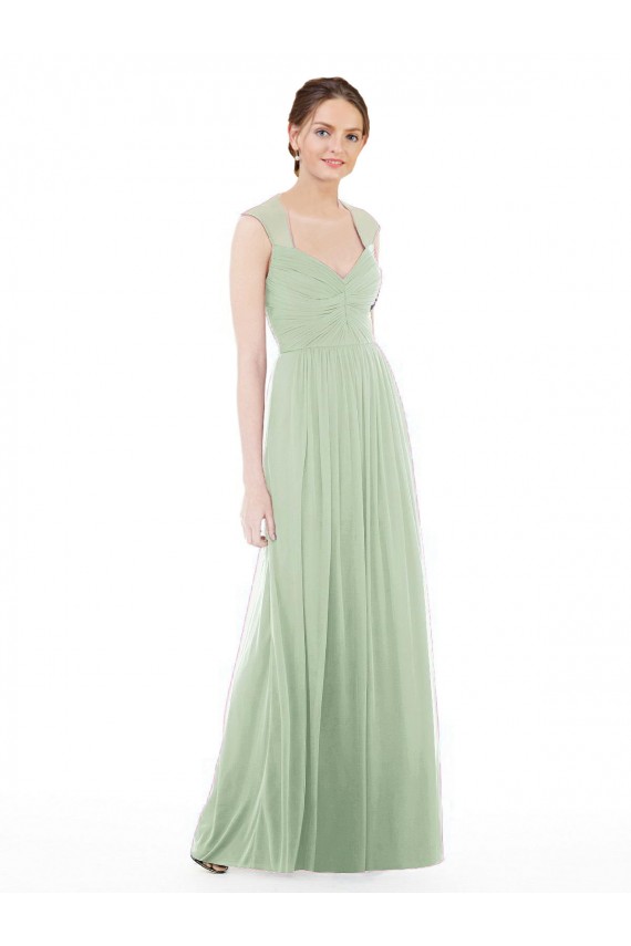 Sheer Back Cap Sleeves Long Chiffon Bridesmaid Dress  Brisbane