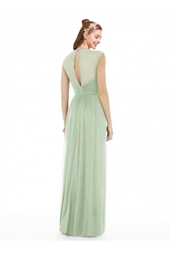 Sheer Back Cap Sleeves Long Chiffon Bridesmaid Dress  Brisbane