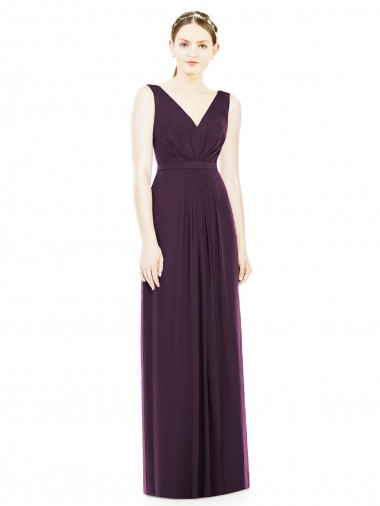 V-Neckline Sleevelss Full Length Chiffon Bridesmaid Dress Brisbane