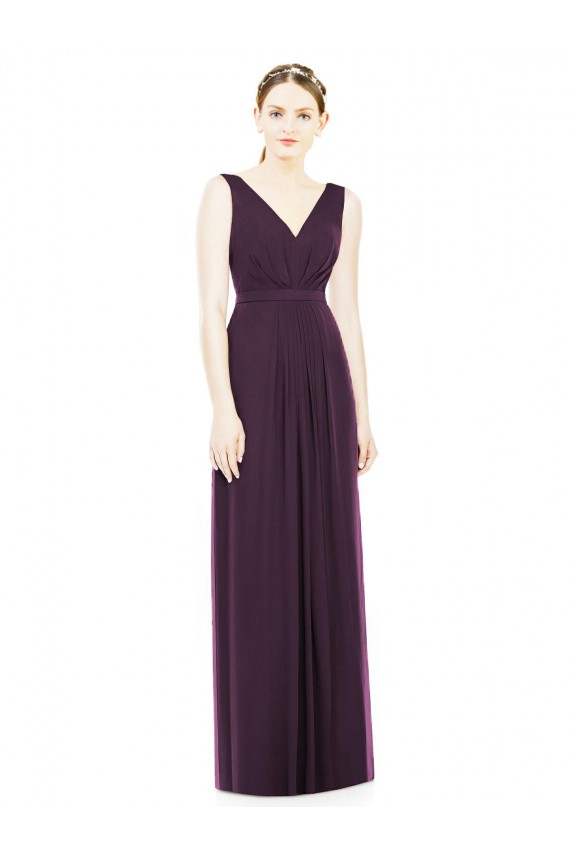 V-Neckline Sleevelss Full Length Chiffon Bridesmaid Dress Brisbane