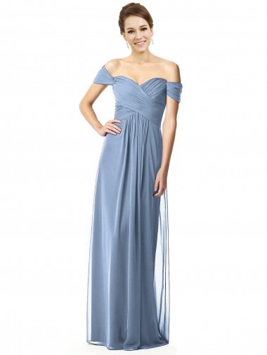 Off the Shoulder Chiffon Bridesmaid Dress with Draped Bodice Brisbane