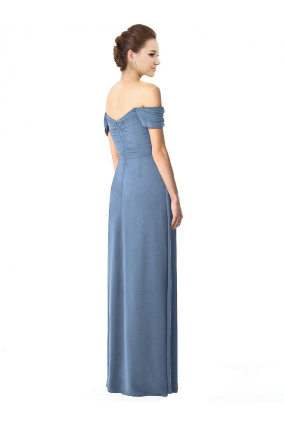 Off the Shoulder Chiffon Bridesmaid Dress with Draped Bodice Brisbane