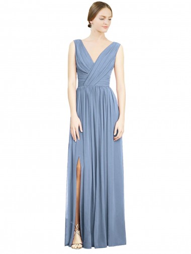 Sleeveless Draped Chiffon Maxi Bridesmaid Dress with Front Slit Brisbane