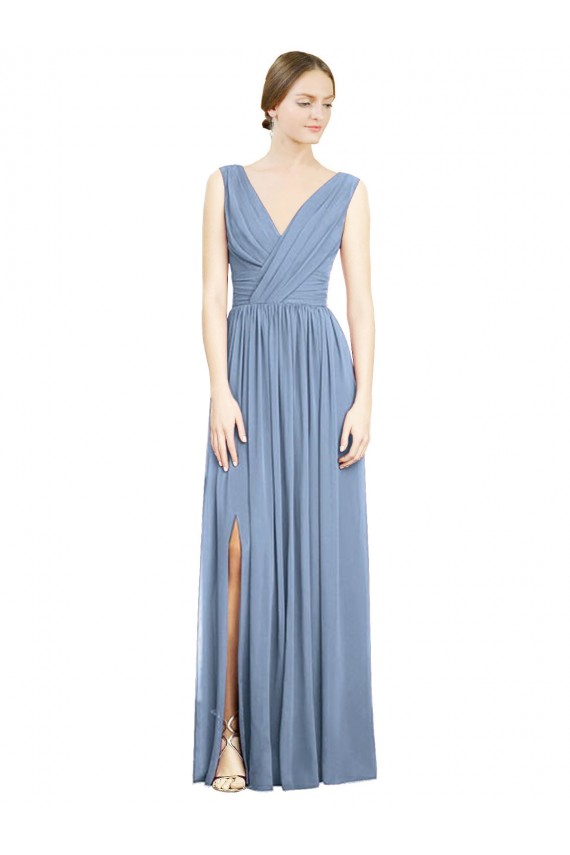 Sleeveless Draped Chiffon Maxi Bridesmaid Dress with Front Slit Brisbane