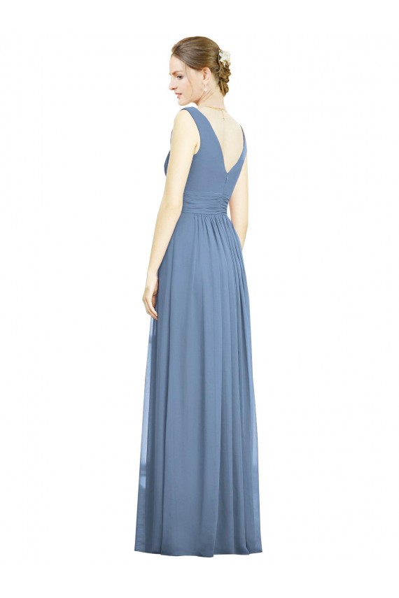 Sleeveless Draped Chiffon Maxi Bridesmaid Dress with Front Slit Brisbane