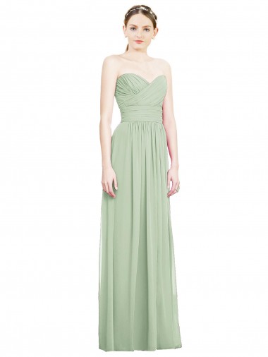 Crisscross Draped Full Length Strapless Chiffon Bridesmaid Dress Brisbane