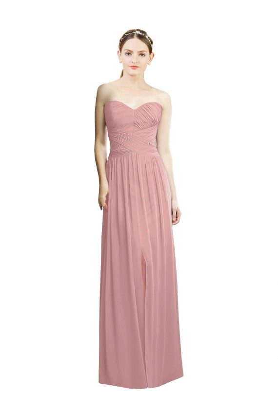 Crossover Draped Sweetheart Chiffon Formal Bridesmaid Dress with Front Slit Brisbane