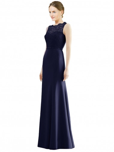 Lace Bodice Open Back Trumpet Chiffon Bridesmaid Dress with Bow Belt Brisbane