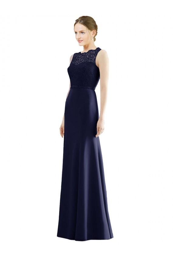 Lace Bodice Open Back Trumpet Chiffon Bridesmaid Dress with Bow Belt Brisbane
