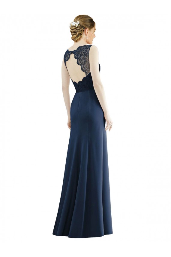 Lace Bodice Open Back Trumpet Chiffon Bridesmaid Dress with Bow Belt Brisbane