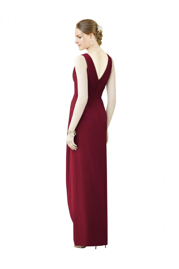 Draped Sleeveless Long Chiffon V-Neck Bridesmaid Dress Brisbane