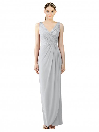 Draped Sleeveless Long Chiffon V-Neck Bridesmaid Dress Brisbane