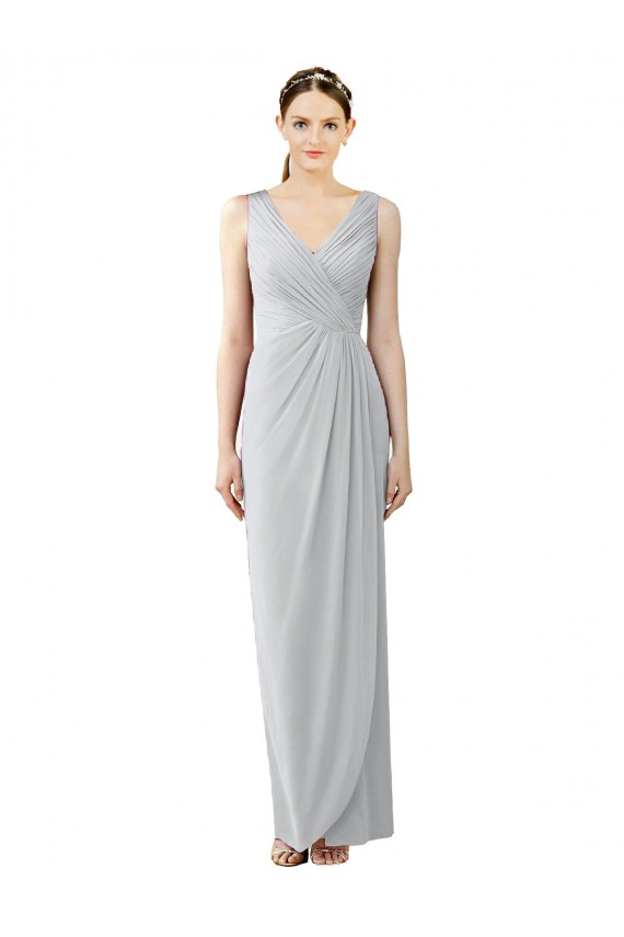 Draped Sleeveless Long Chiffon V-Neck Bridesmaid Dress Brisbane