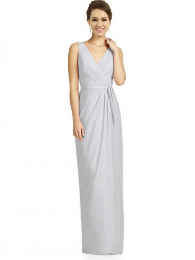 Draped V-Neck Cocktail Length Chiffon Bridesmaid Dress Brisbane
