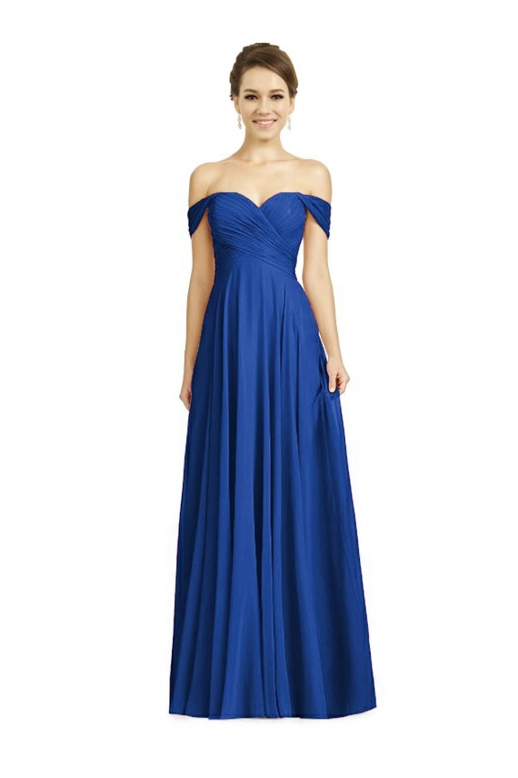 Off the Shoulder Draped Chiffon Maxi Bridesmaid Dress Brisbane