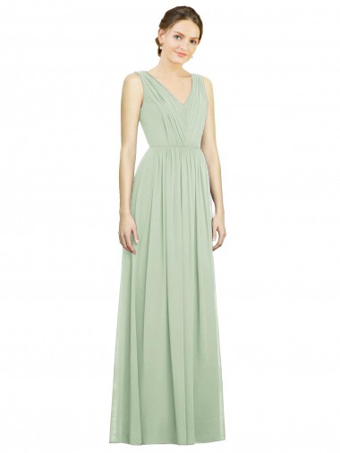 Natural Waist V-Neck Draped Chiffon Bridesmaid Dress Brisbane