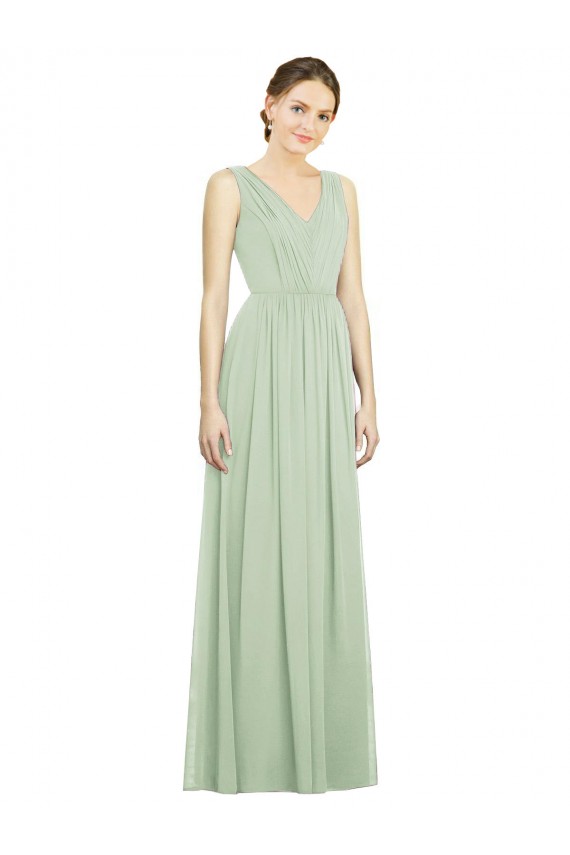 Natural Waist V-Neck Draped Chiffon Bridesmaid Dress Brisbane