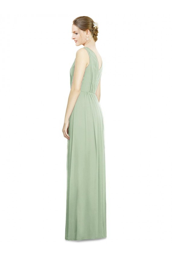 Natural Waist V-Neck Draped Chiffon Bridesmaid Dress Brisbane