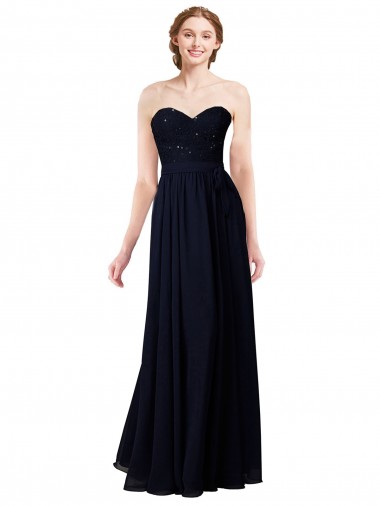Strapless Chiffon Bridesmaids Dress with a Beaded Lace Sweetheart Bodice Brisbane