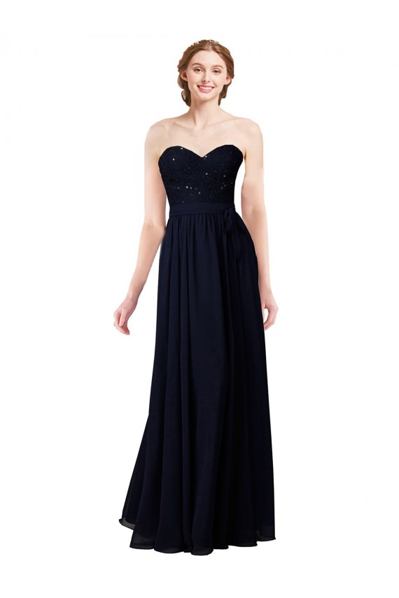 Strapless Chiffon Bridesmaids Dress with a Beaded Lace Sweetheart Bodice Brisbane