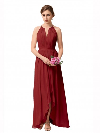 High Low Long Halter Keyhole Chiffon Bridesmaid Dress Brisbane