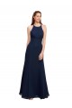 High Halter Fit and Flare Long Chiffon Bridesmaid Dress / Prom Dress with Criss Cross Low Back Brisbane