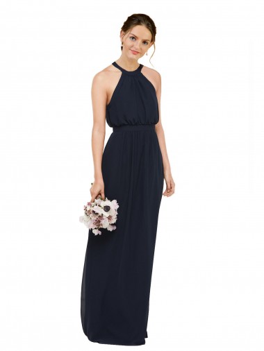 High Halter Neckline Chiffon Bridesmaid Dress with Slim Keyhole Back Brisbane