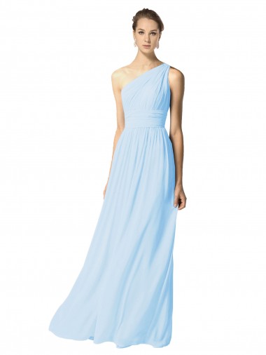 One Shoulder Long Chiffon Bridesmaid Dress with Shirred Bodice and Front Keyhole Brisbane