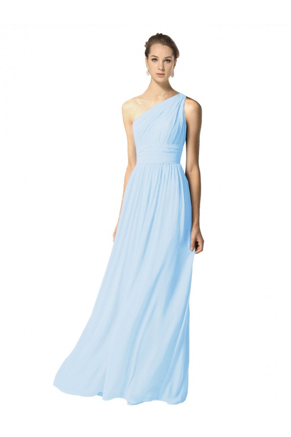 One Shoulder Long Chiffon Bridesmaid Dress with Shirred Bodice and Front Keyhole Brisbane