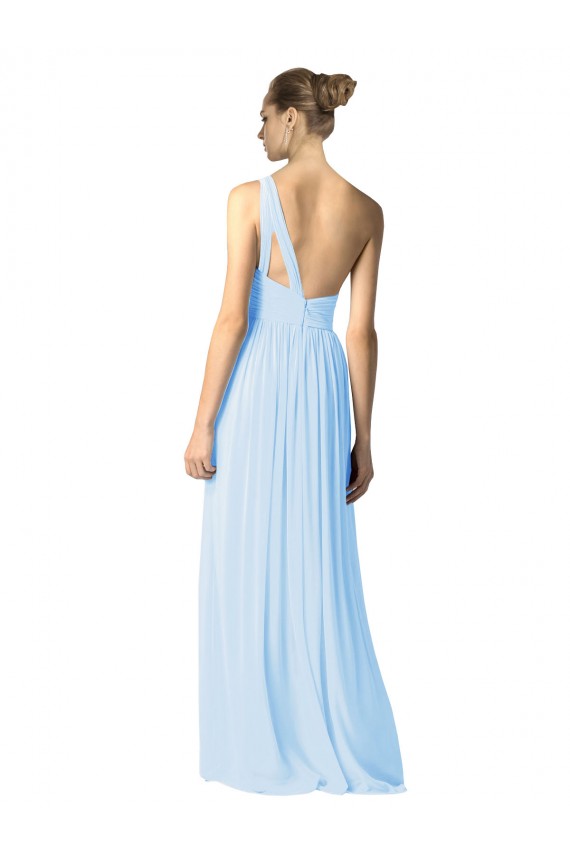 One Shoulder Long Chiffon Bridesmaid Dress with Shirred Bodice and Front Keyhole Brisbane