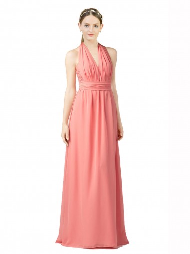 Shirred Bodice Full Length Long Chiffon Bridesmaid Dress Brisbane