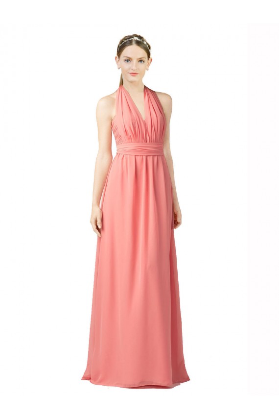 Shirred Bodice Full Length Long Chiffon Bridesmaid Dress Brisbane