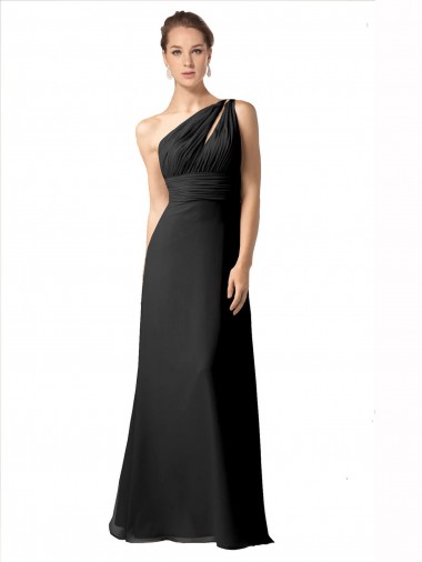 One Shoulder Full Length Chiffon Bridesmaid Dress with Shirred Bodice Brisbane