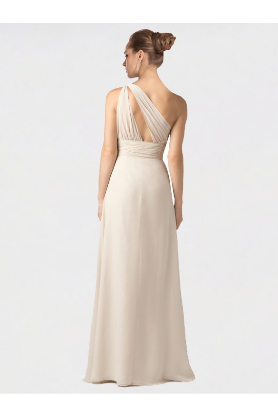 One Shoulder Full Length Chiffon Bridesmaid Dress with Shirred Bodice Brisbane