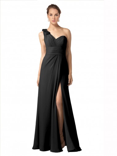 Sheer One Shoulder Chiffon A-Line Bridesmaid Dress with Slit Brisbane