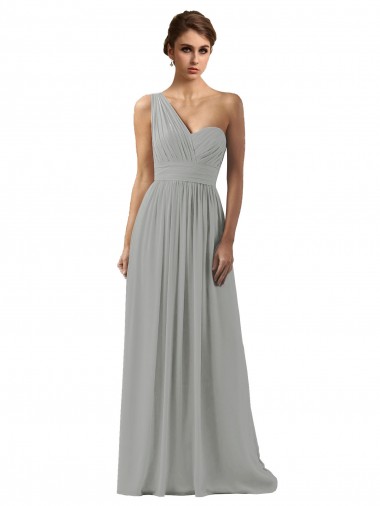 Ruffled One Shoulder Floor Length Long Chiffon Bridesmaid Dress Brisbane