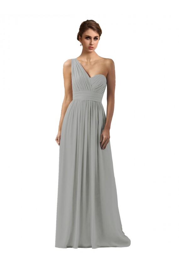 Ruffled One Shoulder Floor Length Long Chiffon Bridesmaid Dress Brisbane
