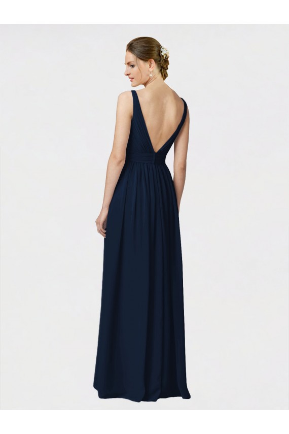 Long Chiffon Bridesmaid Dress with Shirred Bodice and V-Neckline Brisbane