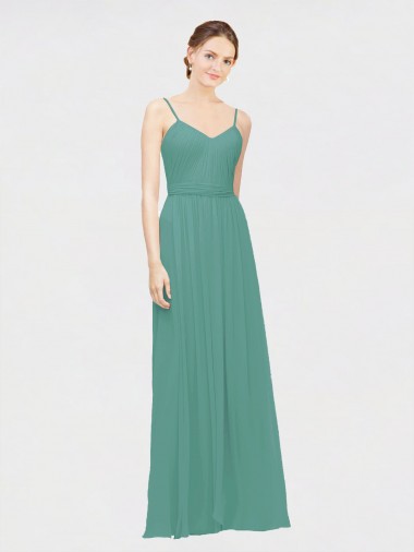 Rouched V-Neckline and Spaghetti Straps Long Chiffon Bridesmaid Dress Brisbane
