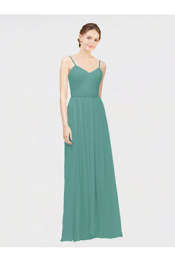 Rouched V-Neckline and Spaghetti Straps Long Chiffon Bridesmaid Dress Brisbane